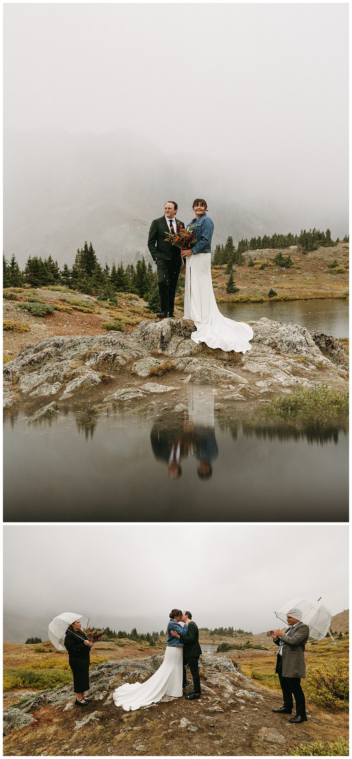 A couple photographed eloping at Loveland Pass in the rain.