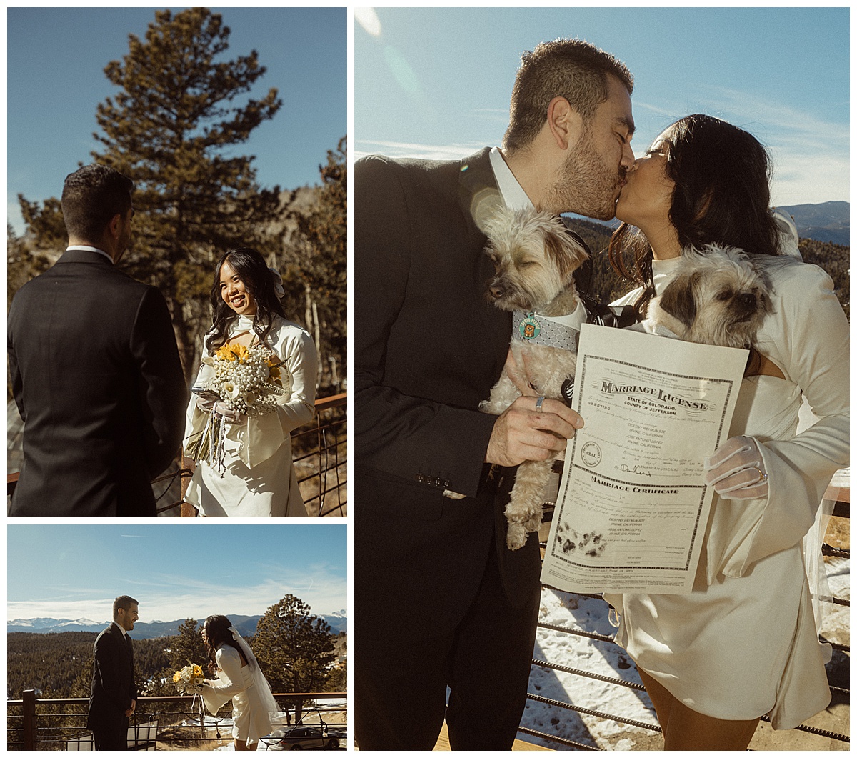 Planning a Colorado elopement was easy for this couple, who eloped on a patio in the mountains.