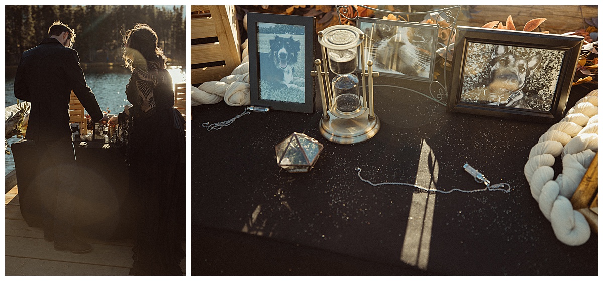 A couple displays heirlooms as a special moment for their elopement.