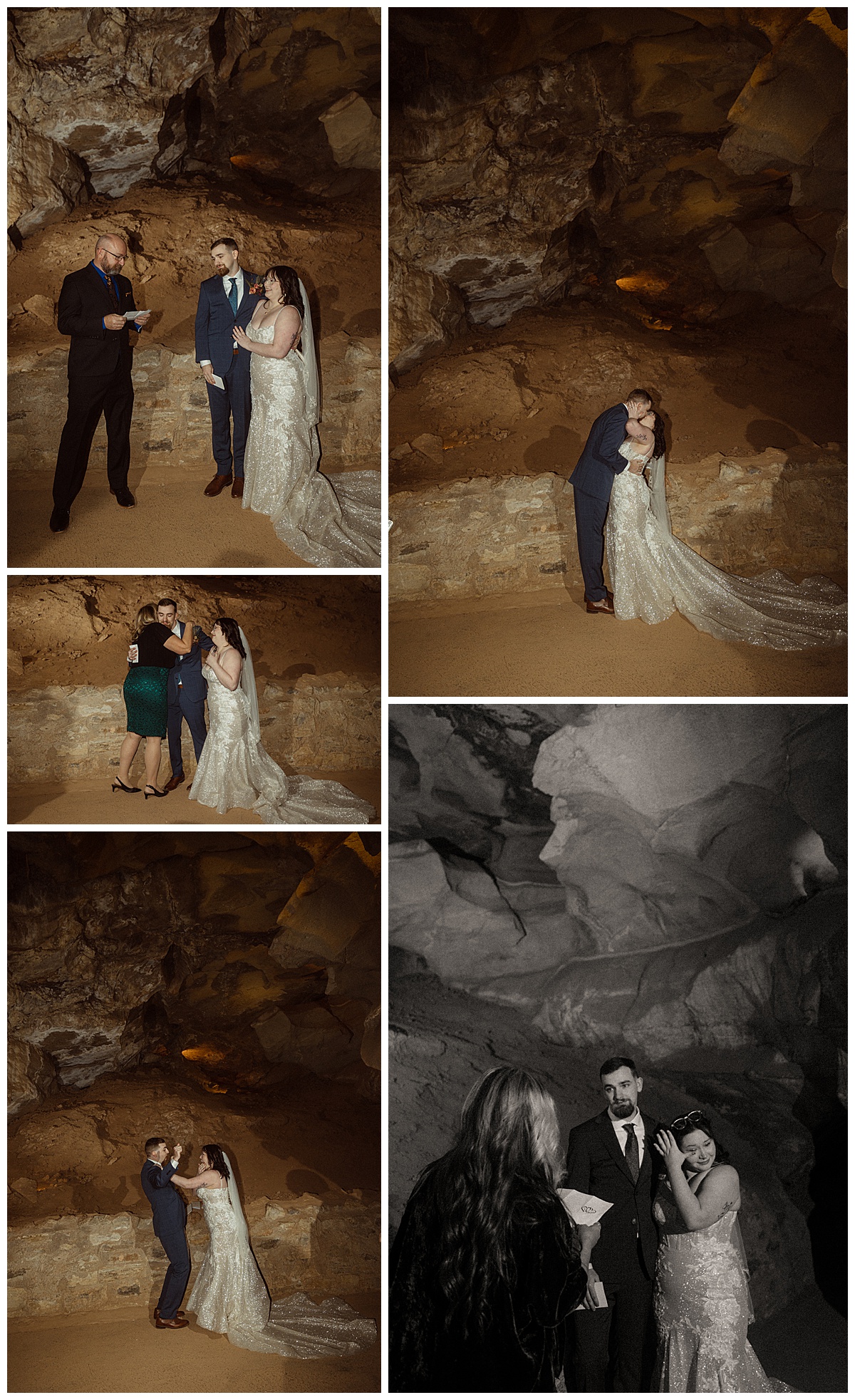 A couple during the ceremony of their cave elopement.
