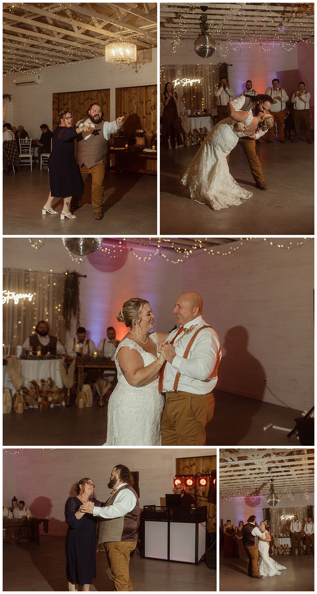 The bride and groom share a first dance after their wedding at The Barn at Higgins Lake.