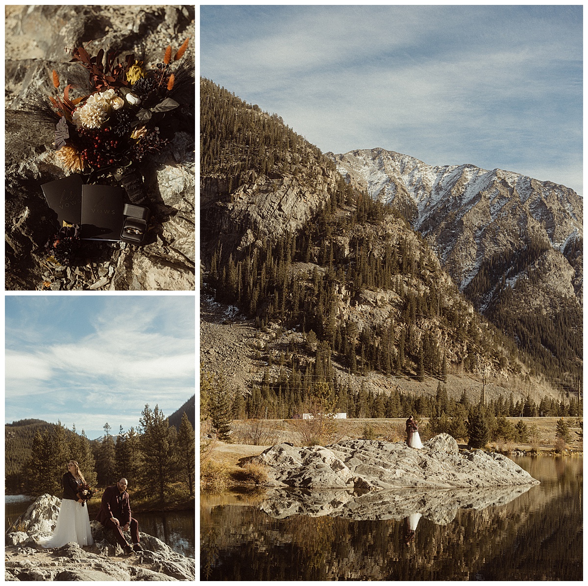 A couple shares a moment alone before their intimate wedding at Frisco Lake.