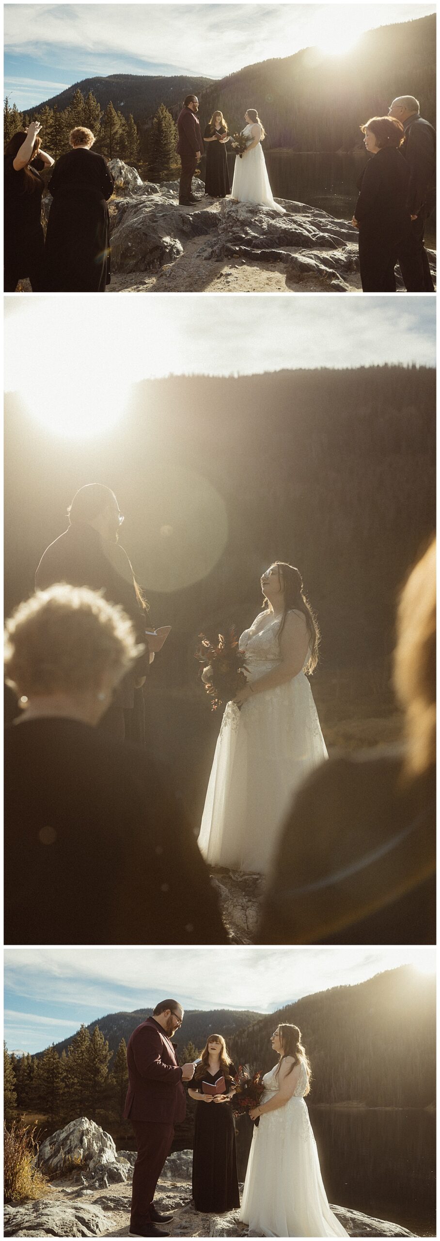 A couple says "I do" at their intimate wedding at Frisco Lake.