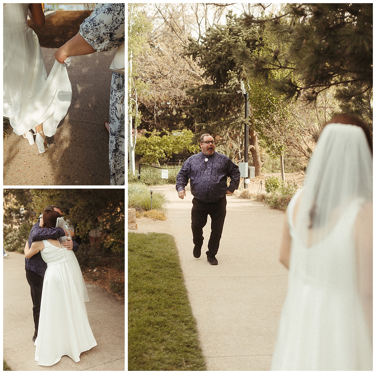 The bride shared a first look with her dad before her Denver Botanic Gardens wedding.