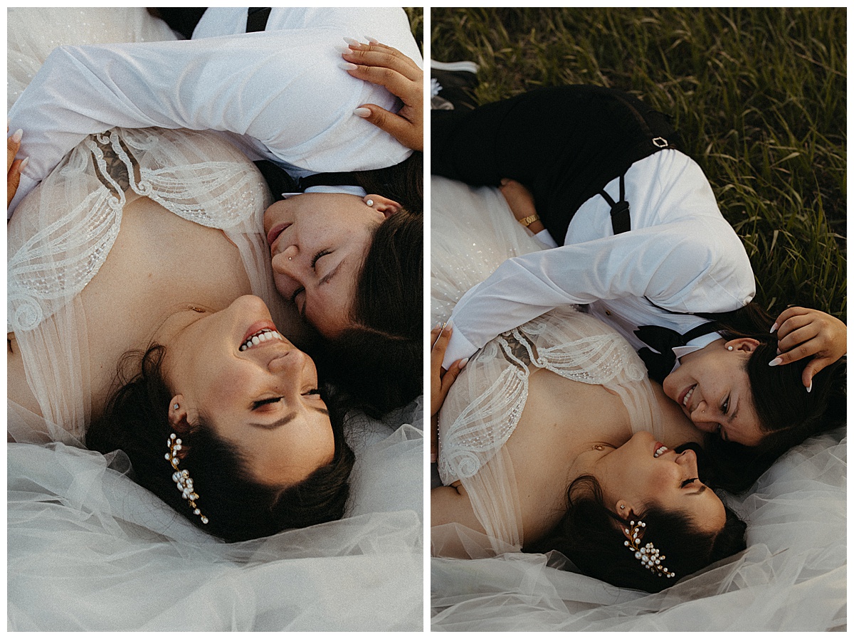 A couple shares an intimate moment after their small wedding at Loveland Pass.