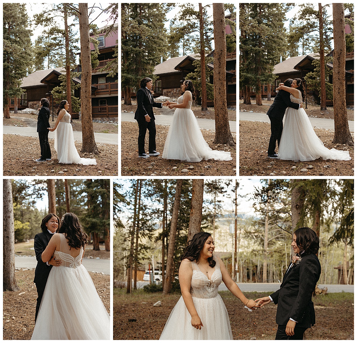 A couple does a first look before their small wedding at Loveland Pass.