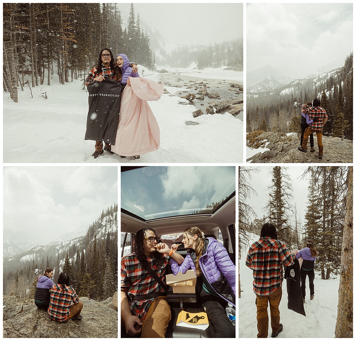 A couple hikes before their Rocky Mountain National Park spring elopement.