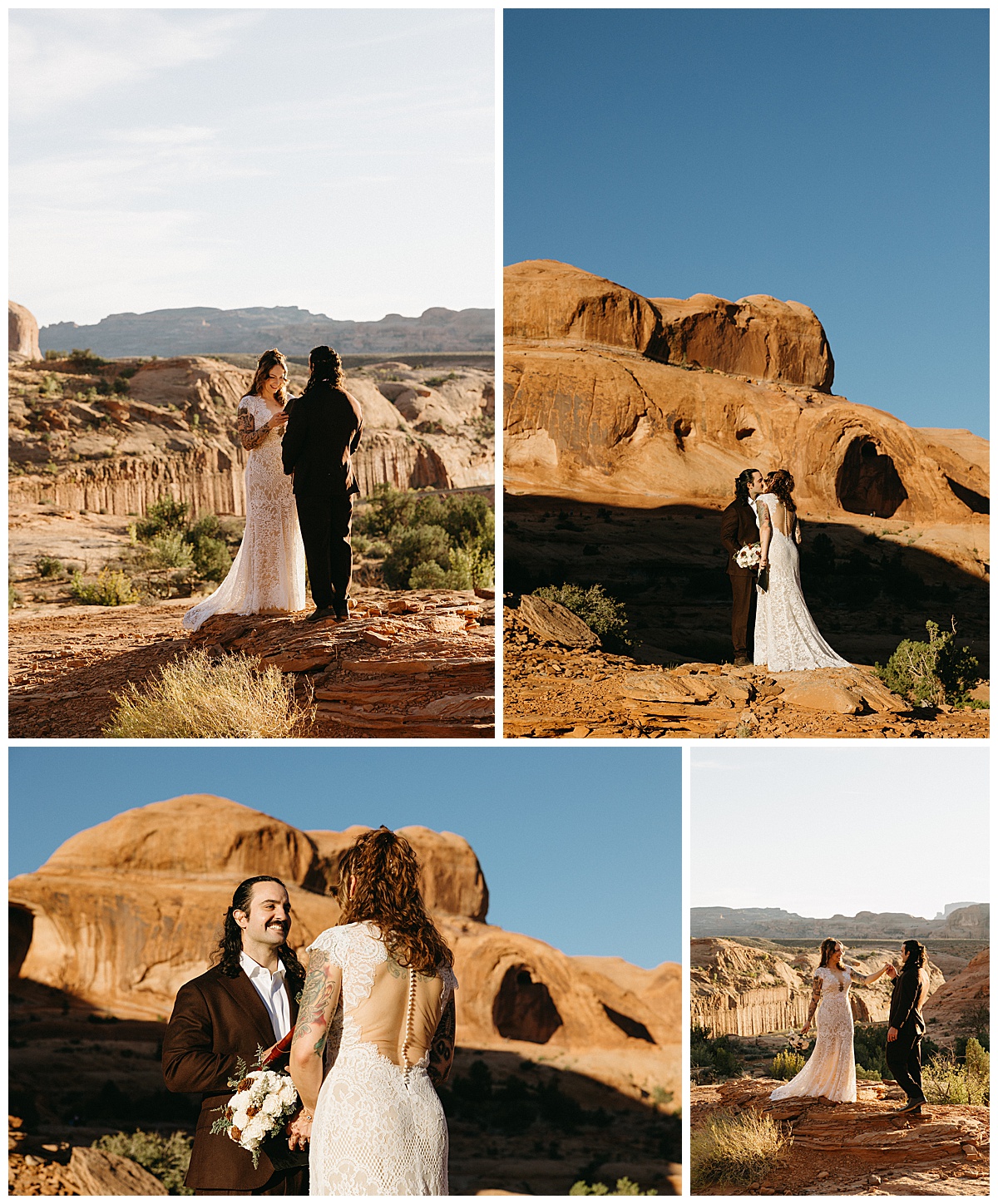 A couple shares vows during their Moab elopement.