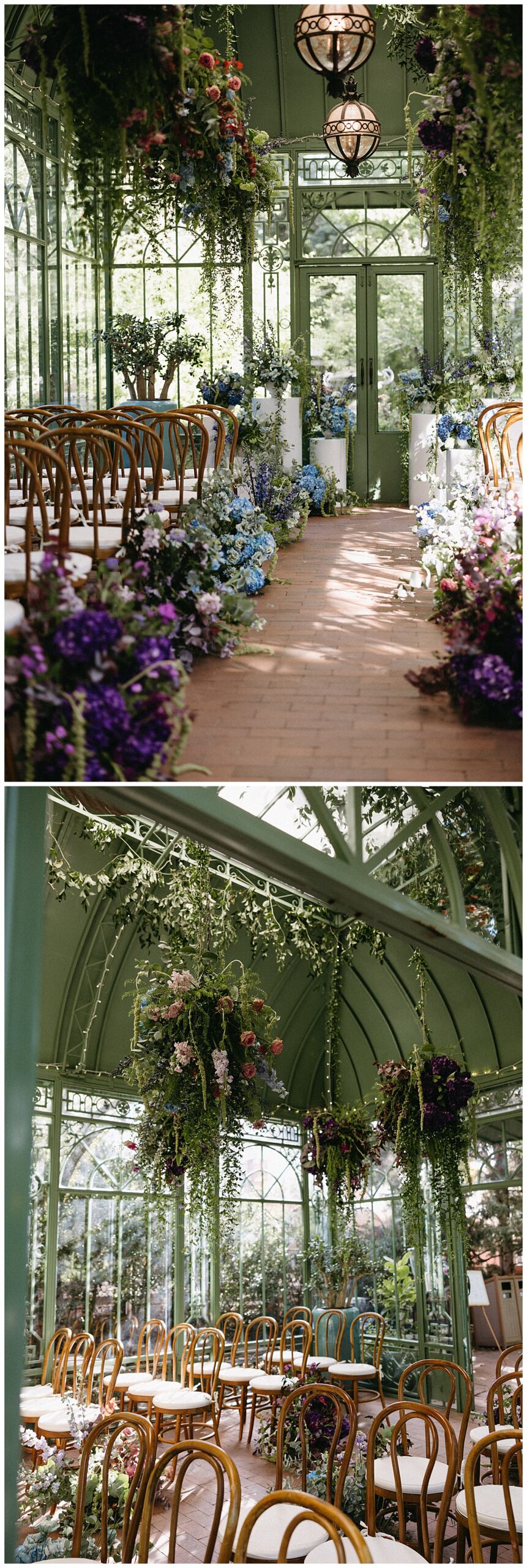 The florals in the solarium were beautiful for this couple getting married at Denver Botanic Gardens.