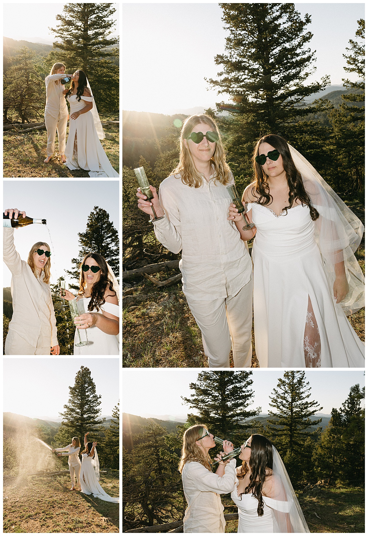 As part of their intimate elopement experience in Colorado, this couple brought champagne to pop in celebration.