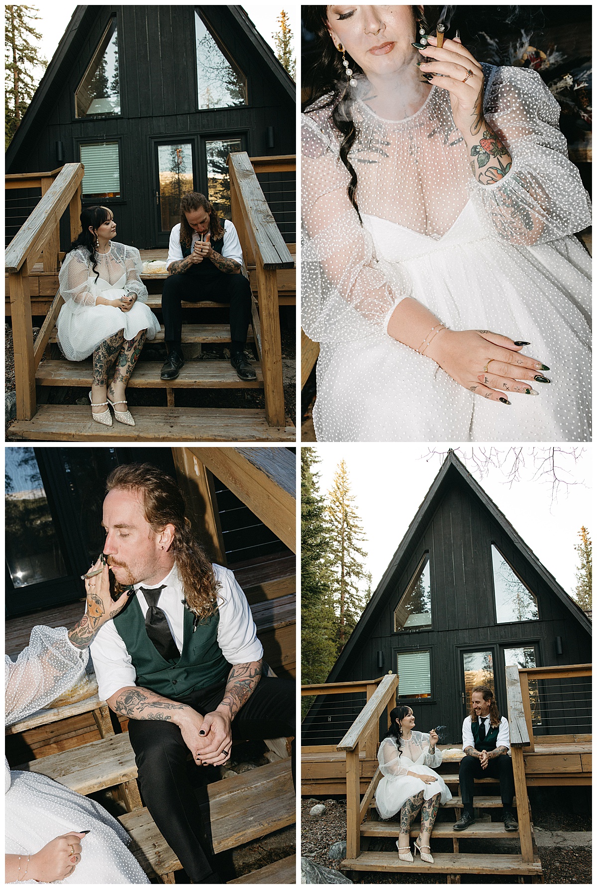 A couple shares a unity joint as part of their A-frame elopement.