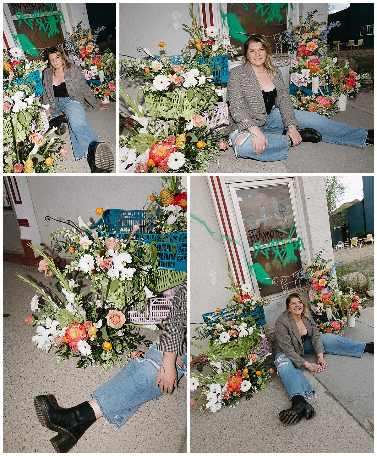 For her wedding florist branding photos, this business owner posed outside an old theater.