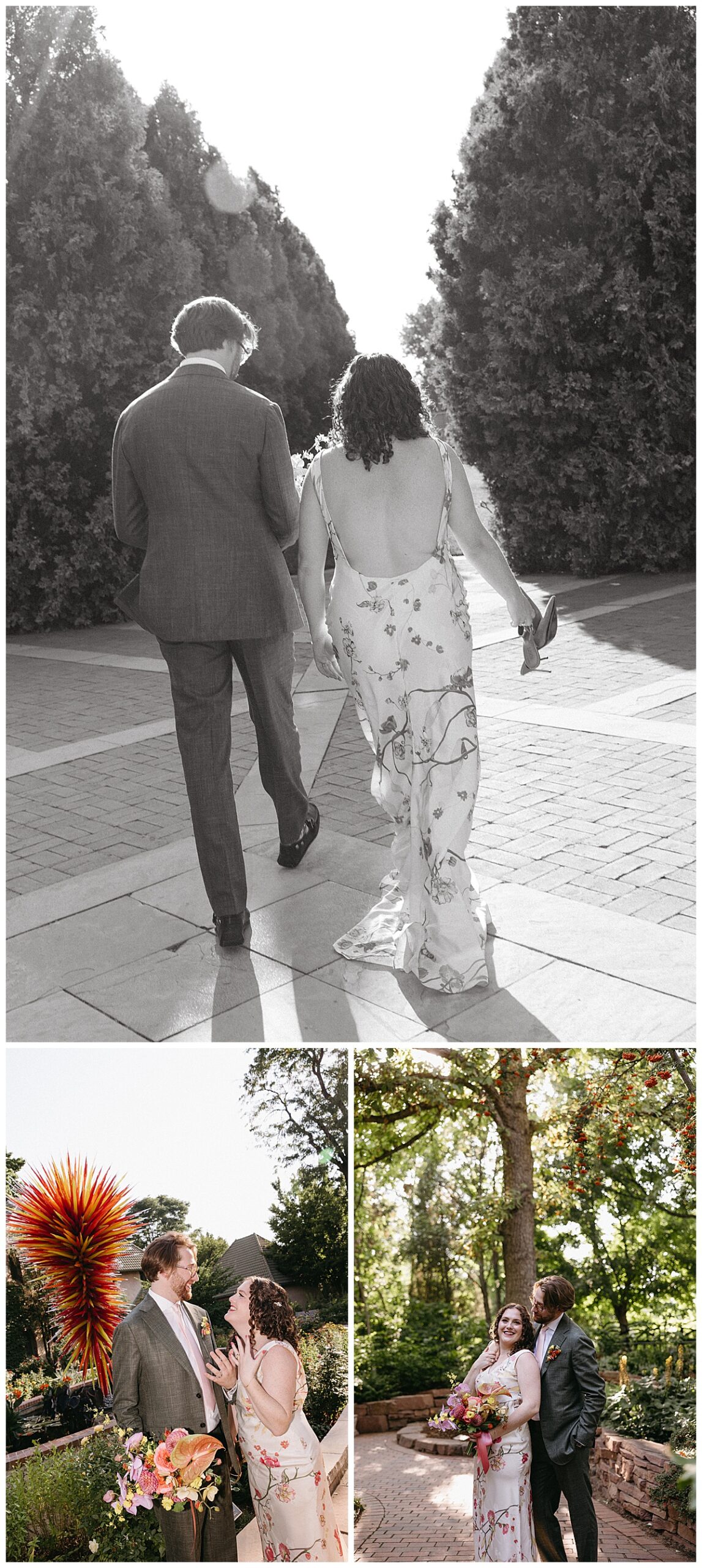 After their Cheesman Park wedding, this couple took photos at Denver Botanic Gardens.