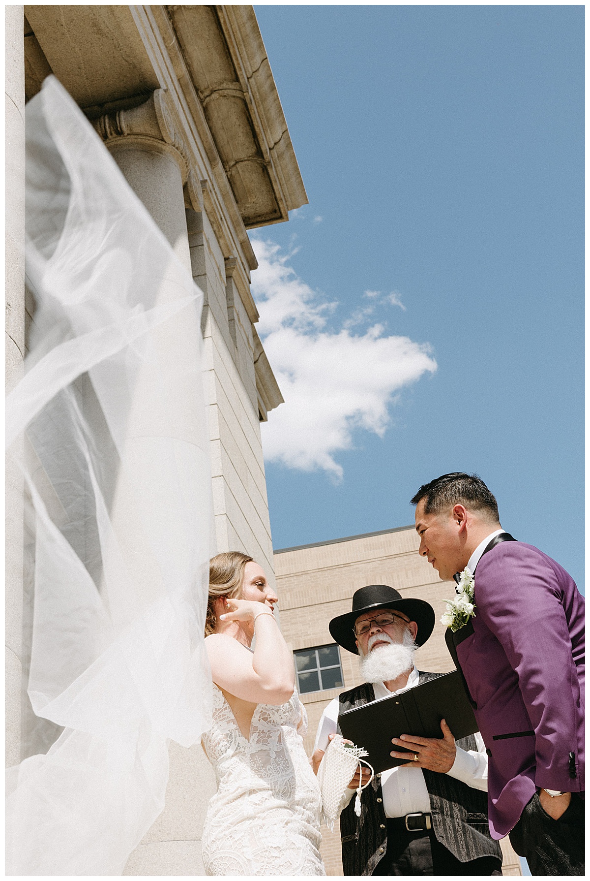 Colorado Springs courthouse wedding couple on courthouse steps.