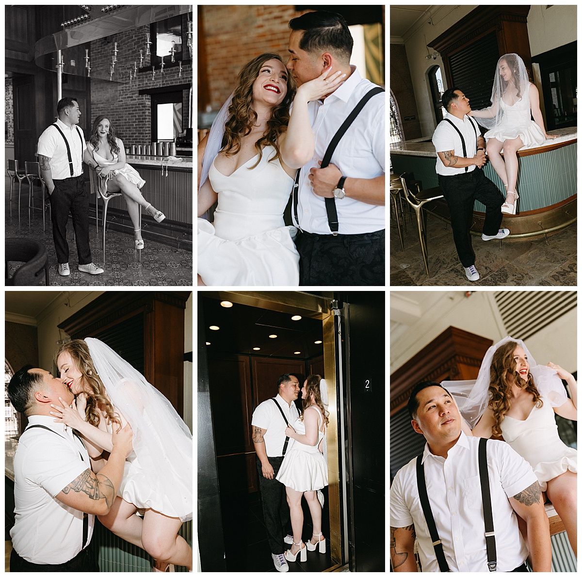 Fashion-forward courthouse wedding portraits at Mining Exchange Hotel.
