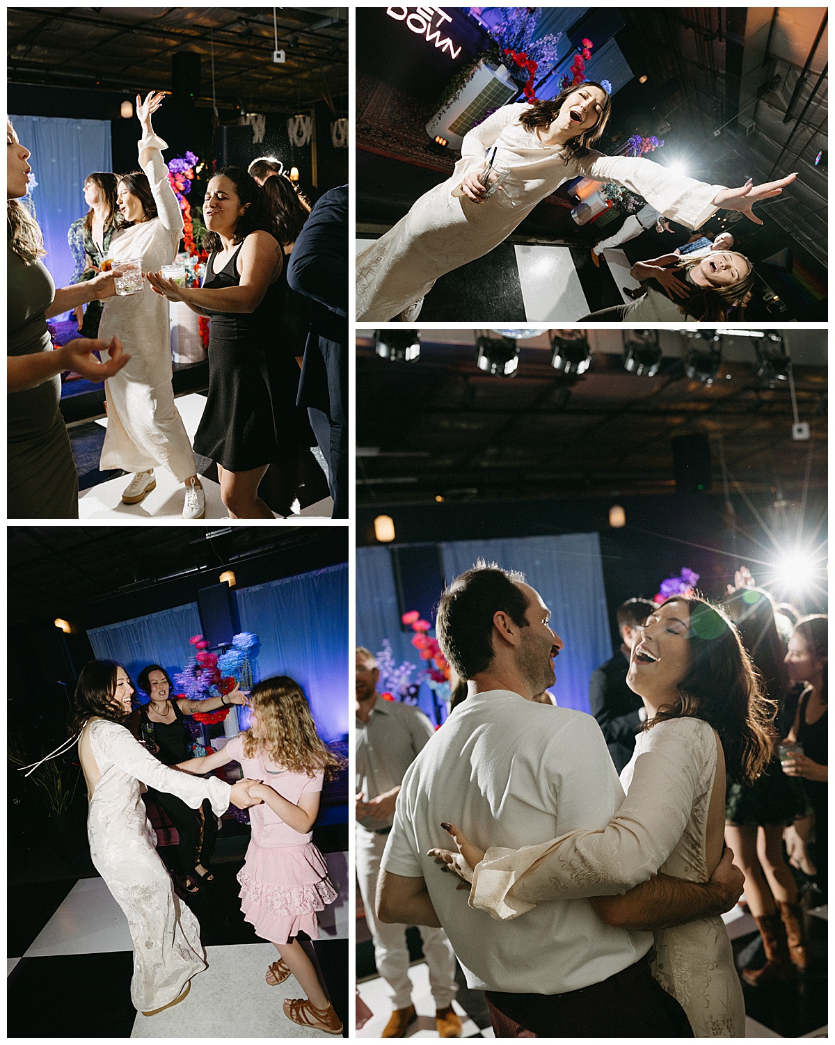 Drake and Sarah celebrating with friends during their Town Hall Collaborative wedding reception.