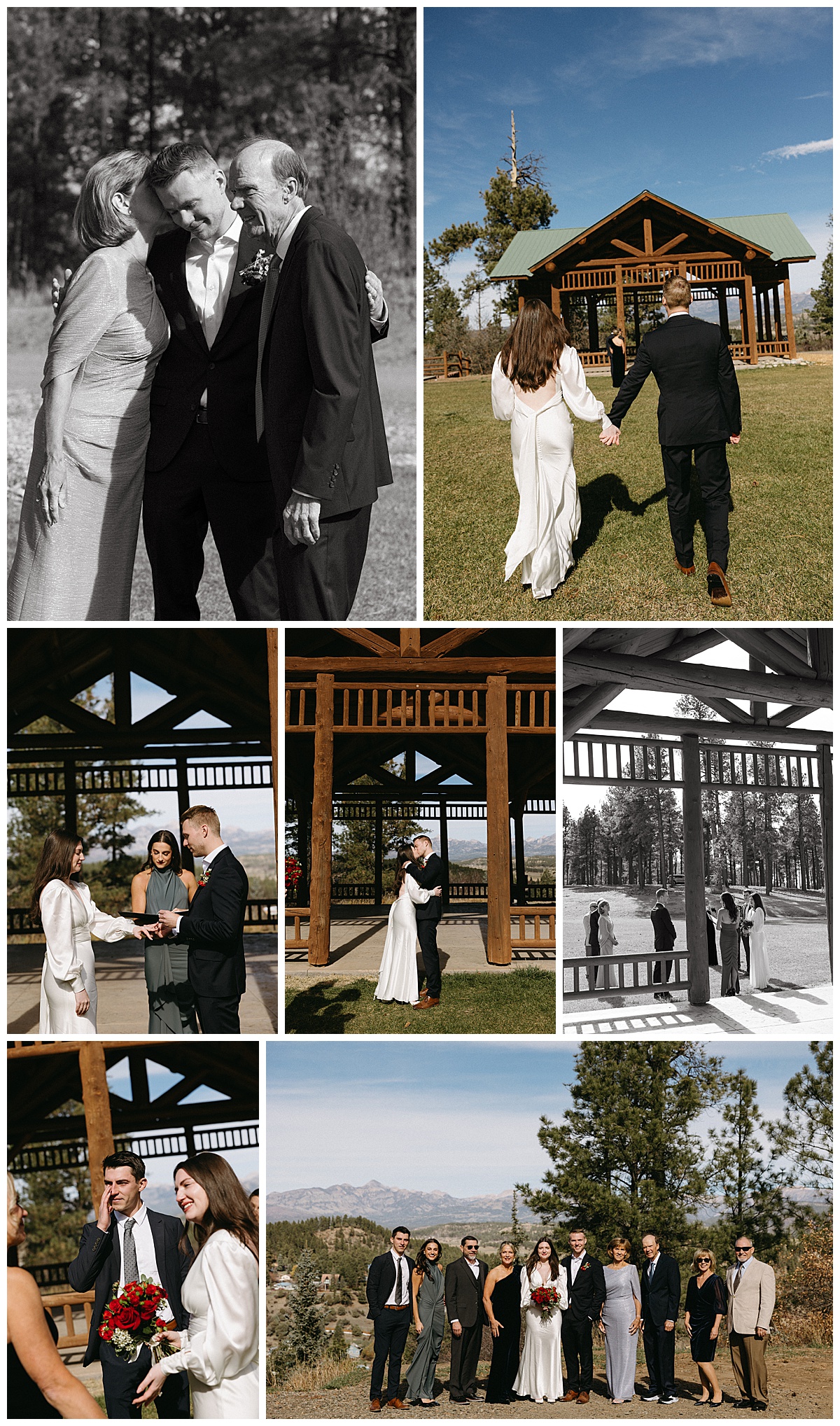 Intimate outdoor wedding ceremony at a park near Pagosa Springs with mountain views