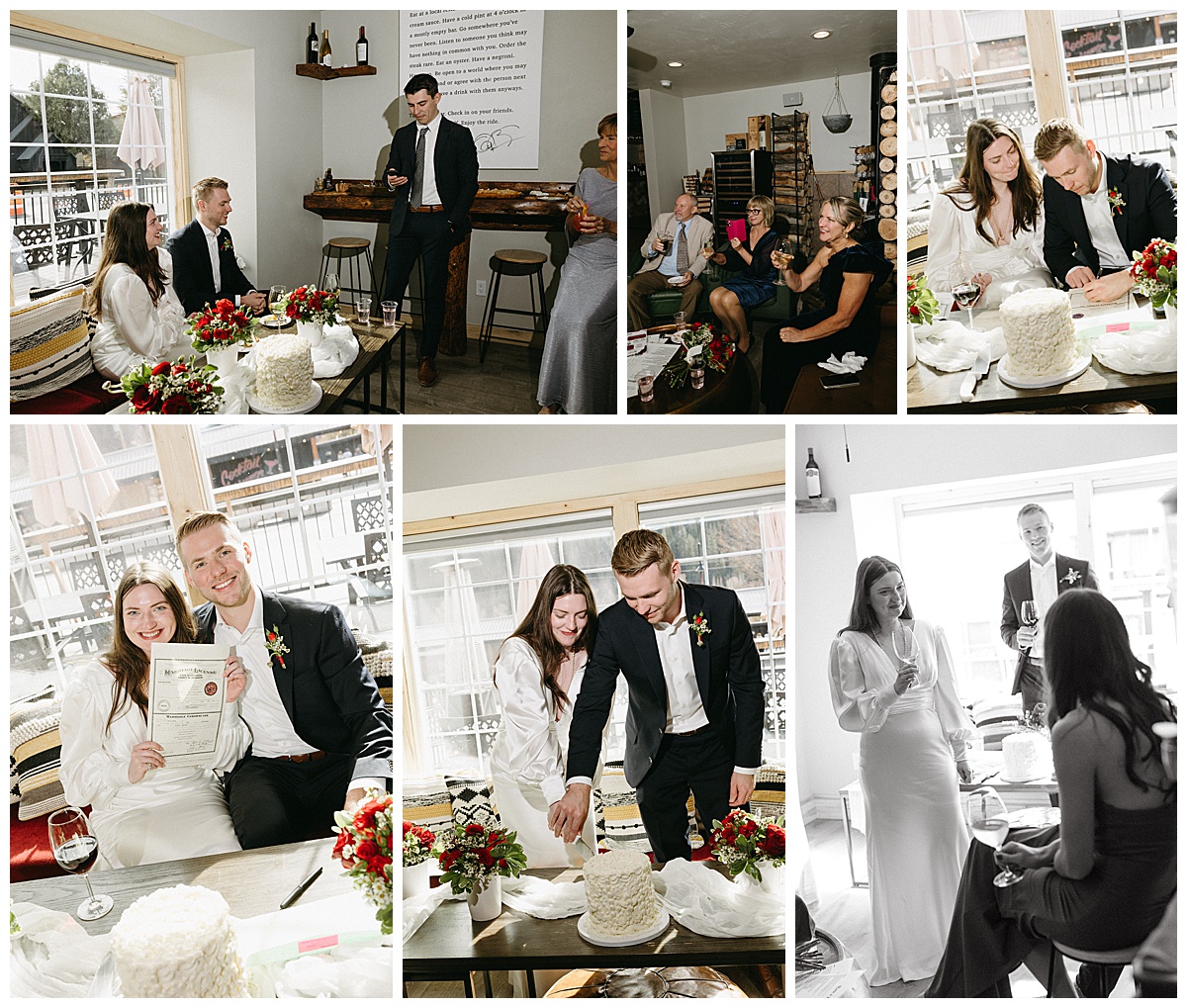 Guests gathered for speeches during a cozy Pagosa Springs wedding reception