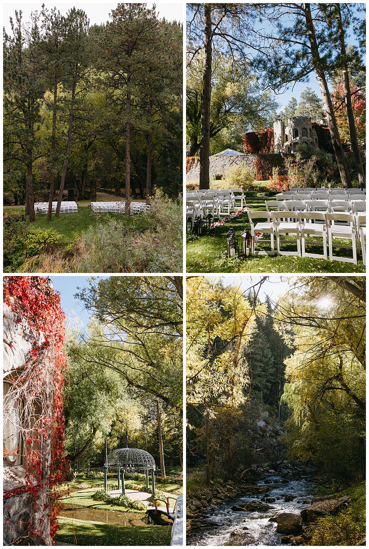 Outdoor ceremony setup during a Dunafon Castle wedding with natural surroundings