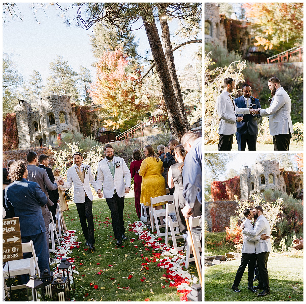 Outdoor wedding ceremony at Dunafon Castle, a popular Colorado wedding venue