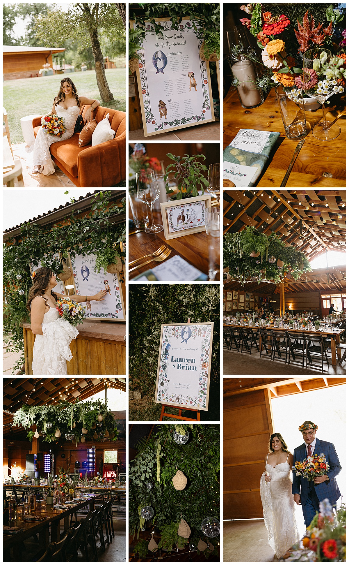 Hand-painted wedding signage details during a wedding at Planet Bluegrass