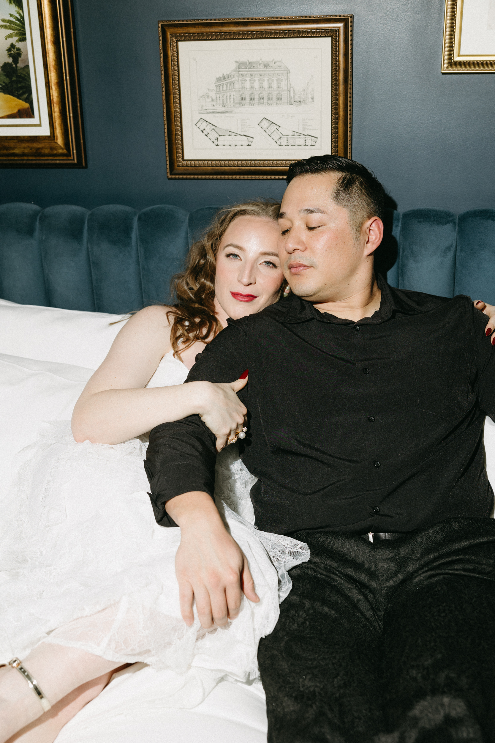 A couple poses for wedding portraits after their self-solemnization ceremony in Denver Colorado. 